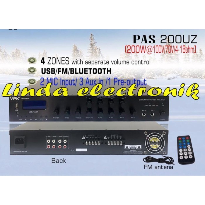 4 Zones Ampli Vpk Pas200Uz 200 Watt 100V 70V 4 16Ohm Vpk Pas 200Uz Terlaris
