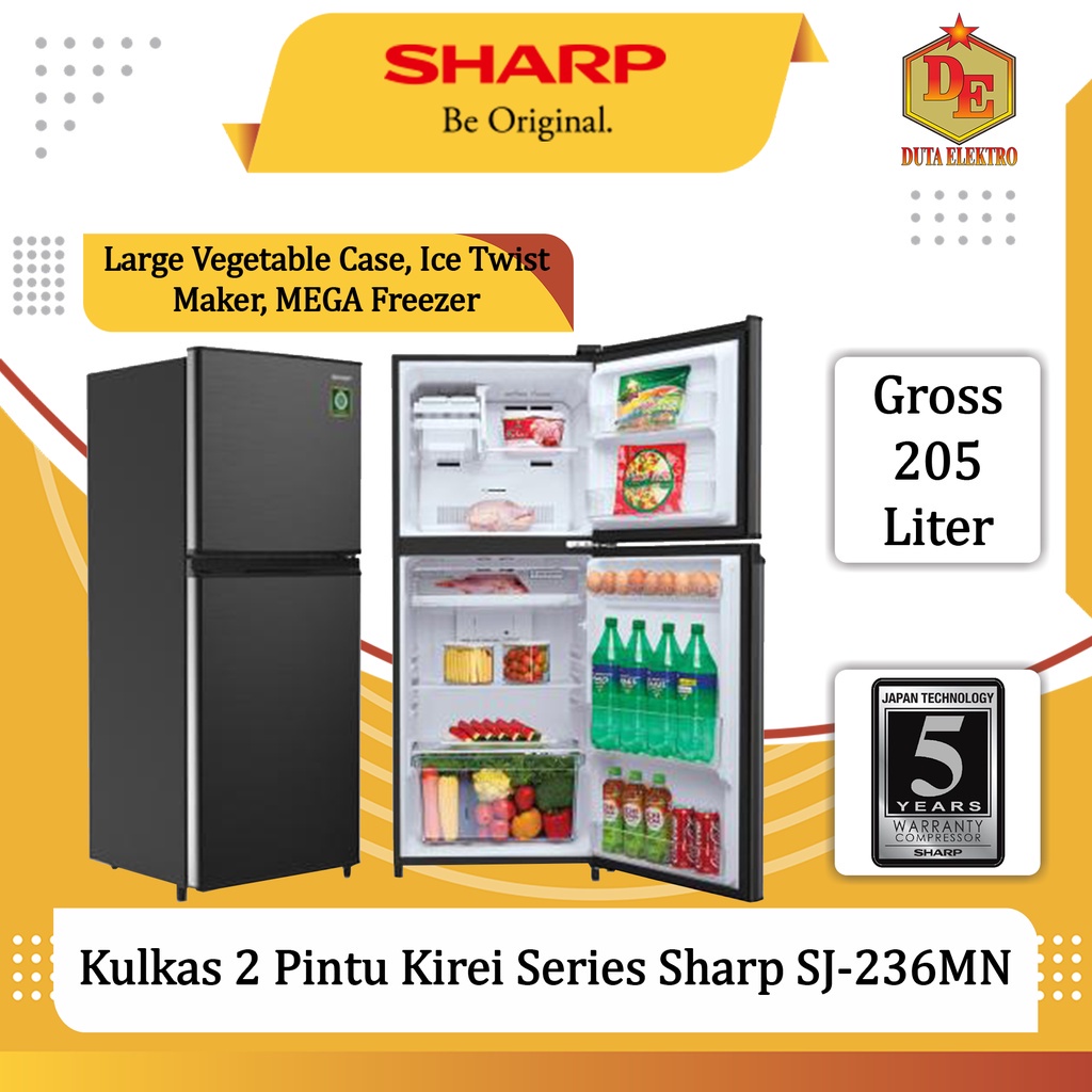 Kulkas 2 Pintu Sharp SJ 236 MN Kirei Series