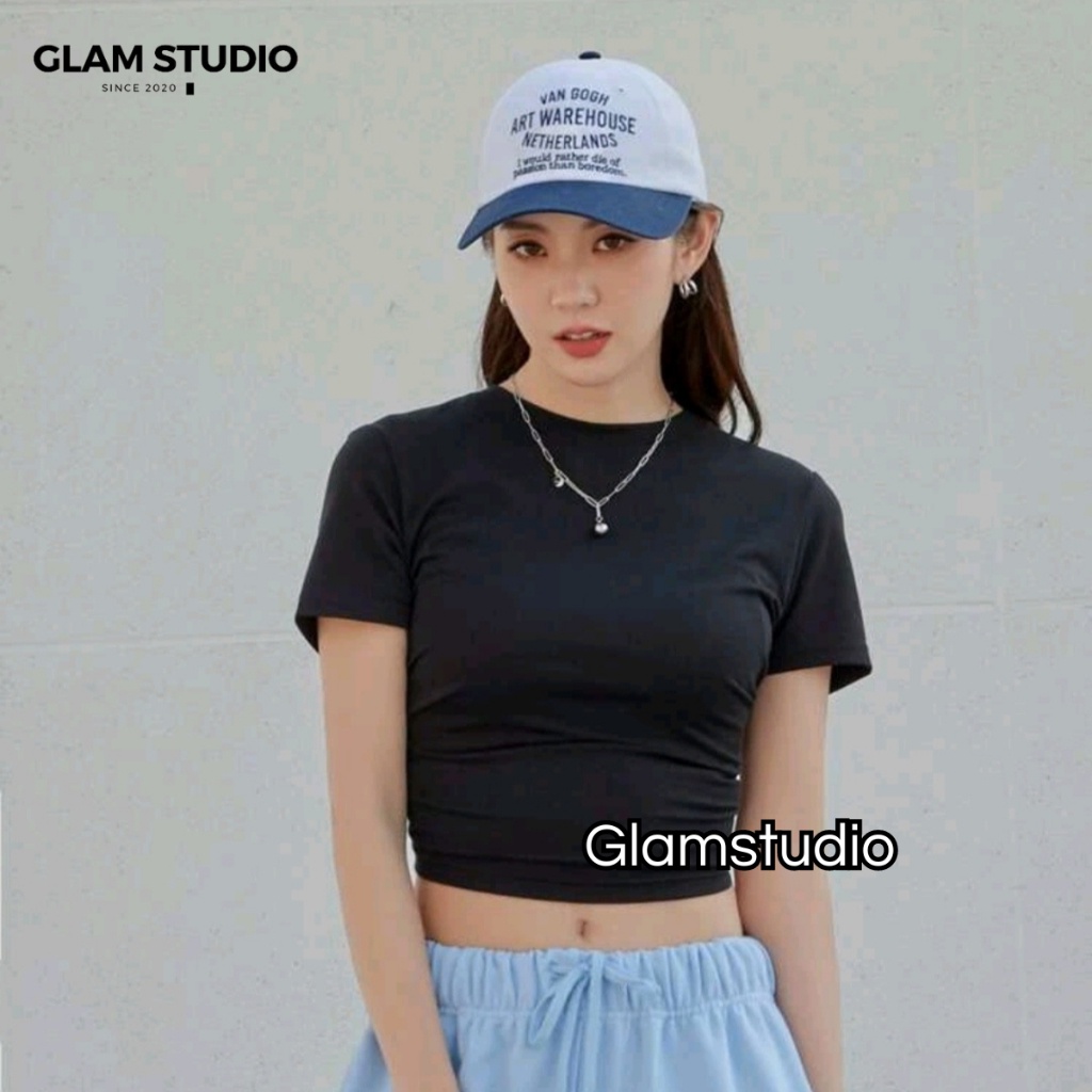 TERBARU Glamstudio - Kaos Crop Top Polos Kaos Wanita Crop Tee Press Body CT 001 (S,M,L,XL)