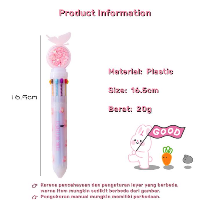 

Pulpen 10 Warna Kupu Kupu Mekanik Ballpoint Pen Bolpen Pena Butterfly Rollerball Warna-Warni Untuk
