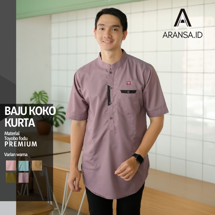 FREE ONGKIR Baju koko pria lengan pendek original habib bahan toyobo ungu muda
