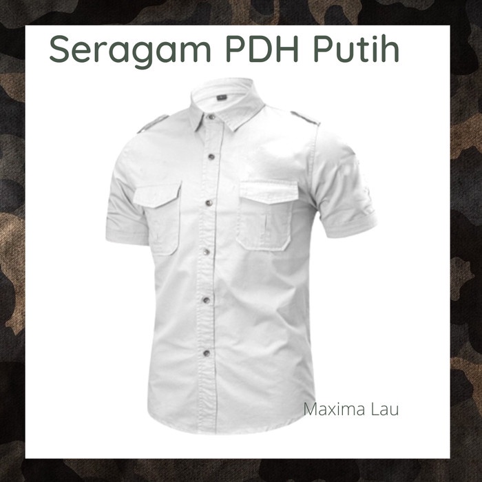 KOMPLIT Jual Kemeja PDH Putih Polos Pria Lengan Pendek Bahan Katun Drill