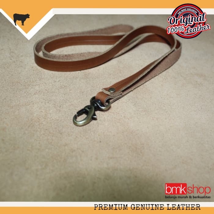 

Tali Id Cad Name Tag Kulit Asli Warna Brown Tan, Lanyard Kulit Asli Ready