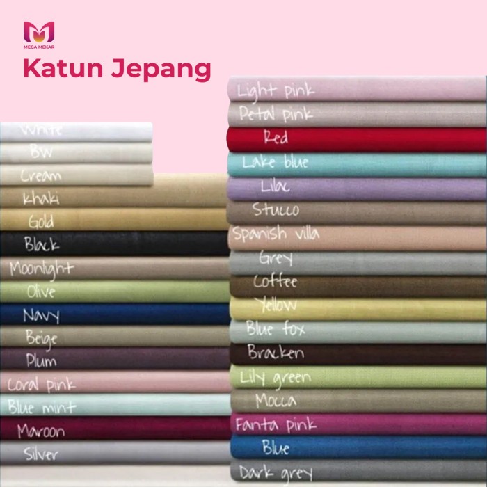 TERBARU Kain Katun Jepang Polos Meteran Plain Japan Cotton Original Lebar 2,5 Meter