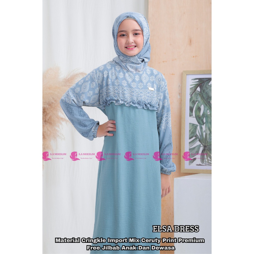 LS - ELSA DRESS ( COUPLE ATAU SATUAN )Gamis Couple Ibu Anak Cringkle Airflow Gamis Terbaru Ceruty