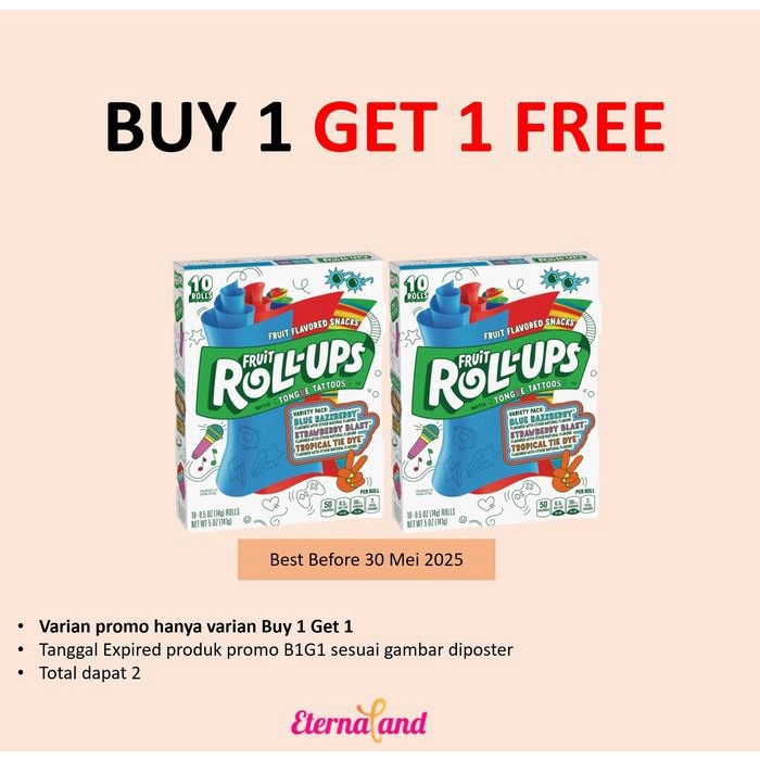 

terbaru !!! fruit roll-ups variety pack - permen aneka rasa impor usa ready