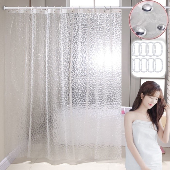 3D Tirai Mandi Tirai Kamar Mandi Kamar Mandi Dengan 12 Pengait Tirai Shower 180x180cm Tirai Partisi