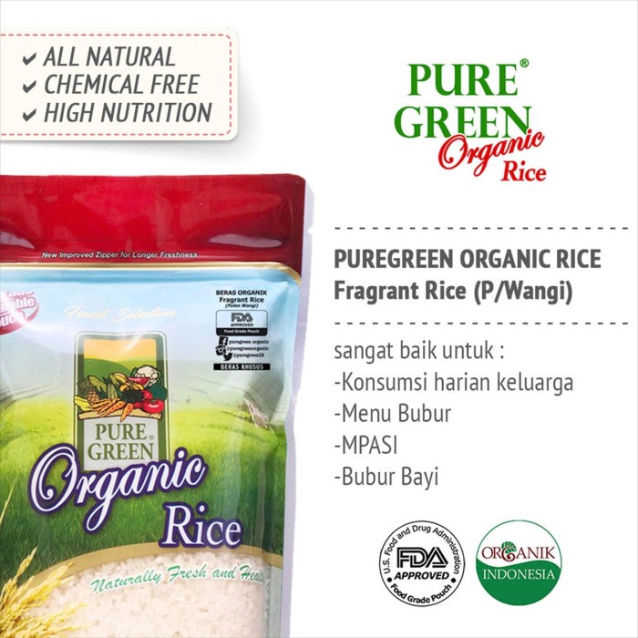 

PUREGREEN ORGANIC RICE BERAS ORGANIK PULEN WANGI (FRAGRANT RICE) 1 KG