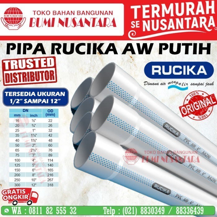 Pipa Rucika 6 Inch AW Putih 4 Meter Wavin Pralon Air Garis Biru 6"