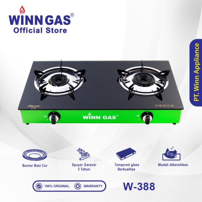 Natanel Kompor W-388 Winn Gas Dengan Lapis Kaca Kompor 2 Tungku