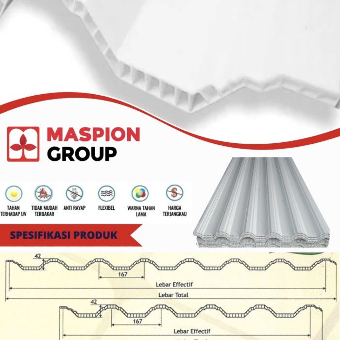 Atap Upvc Maspion Tebal 12Mm Lebar Efektif 84Cm