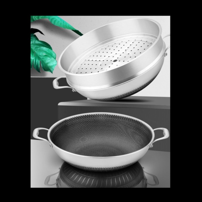 Natanel [Ms] Wajan Stainless Steel Sus 316 / Kuali Honey Comb + Kukusan