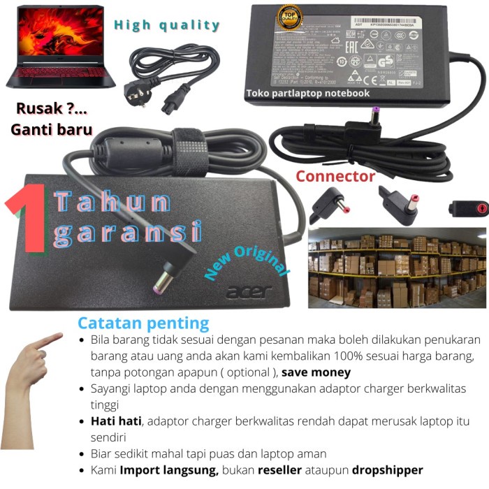 BISA GOSEND ADAPTOR ACER PREDATOR TRITON 500 PT515-51 ORIGINAL LAPTOP CHARGER