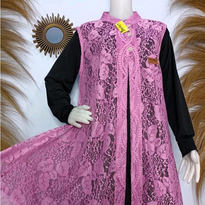 Cardigan Brukat Tanpa Lengan/ Outer Brokat Wanita Kekinian Rompi Panjang Hitam Atasan Harga Promo