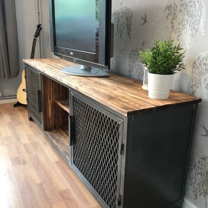 PREMIUM meja tv kayu jati rangka besi - industrial tv cabinet