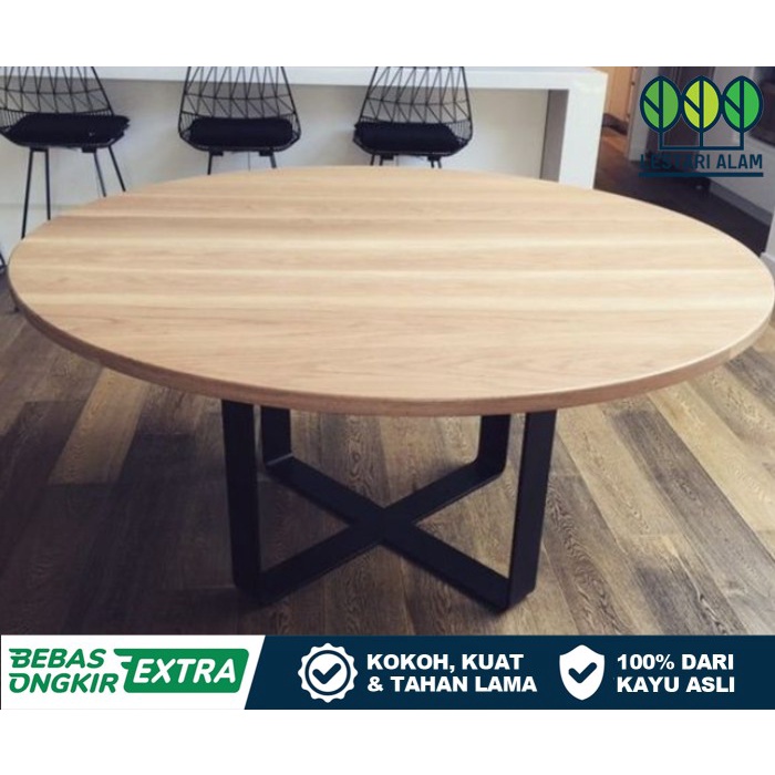 PREMIUM Meja Makan Bundar Besar 120 x 120 x 75 cm - Meja Bulat Kayu Mahoni