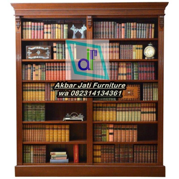 PREMIUM lemari rak buku perpustakaan kayu jati minimalis furniture jepara