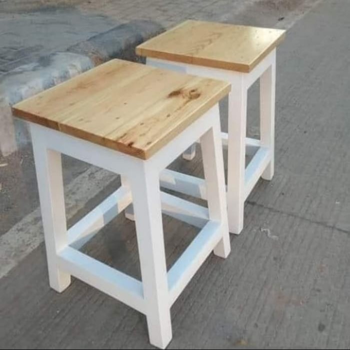PREMIUM kursi kotak minimalis/kursi cafe kayu jati belanda kaki cat putih duco