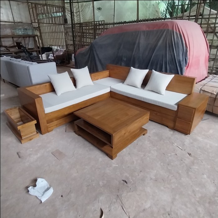 PREMIUM KURSI SOFA TAMU MINIMALIS L SUDUT BOX FURNITURE KAYU JATI JEPARA