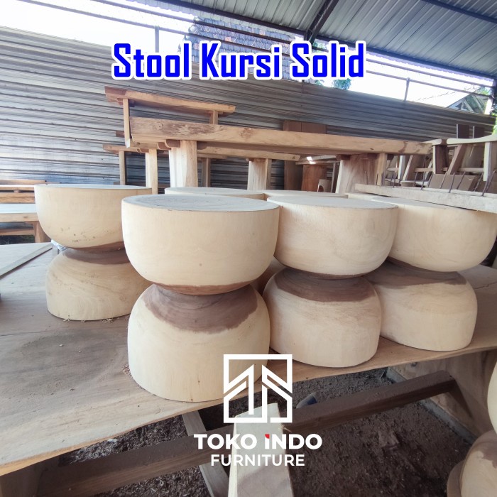 PREMIUM Stool Bundar Kayu Trembesi Solid Harga Murah
