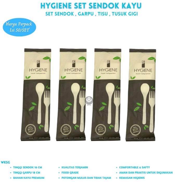 PREMIUM Cutleries Set Sendok Garpu Kayu Tusuk Gigi Tisu Sendok Kayu ( Isi 50 Set-WKSG)