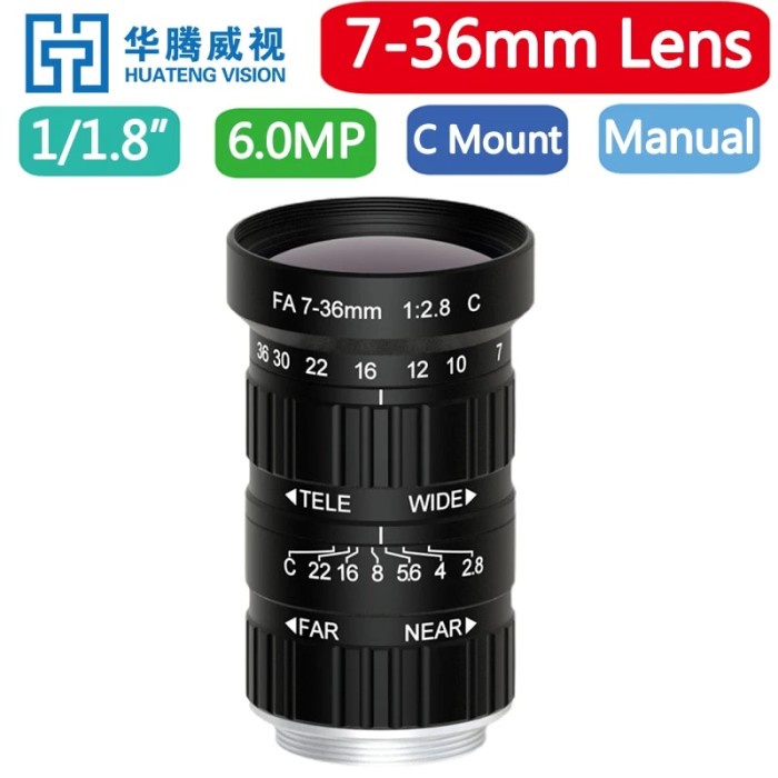HD 5MP Zoom 7-36mm C-Mount Industrial Lens Without Distortion