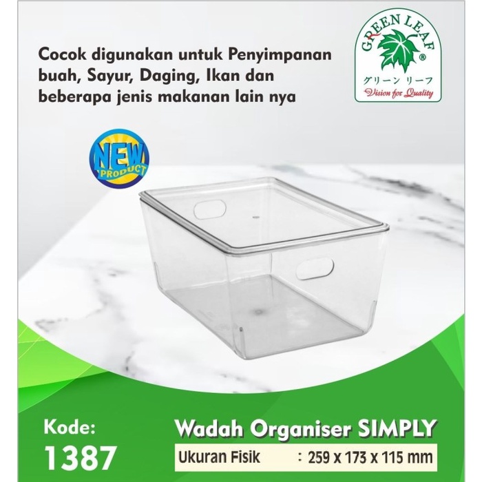 Wadah Serbaguna / Tempat Buah Sayur Daging Ikan / Rak / Organizer tray kulkas Simply 1387 Green Leaf