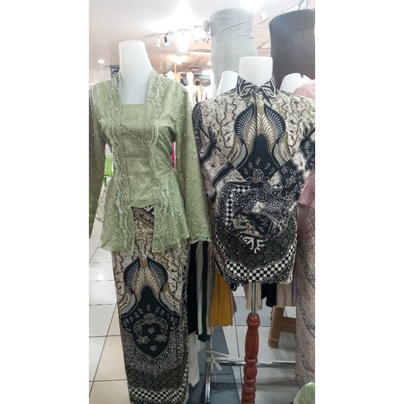 Couple Batik dan Rok Span Natik Katun Hijau Sage Motif Baru