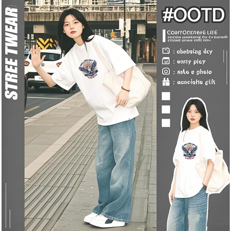 【HOT】 baju wanita remaja Eagle Graphic T shirt American Eagle Print Outfit Liburan Keluarga