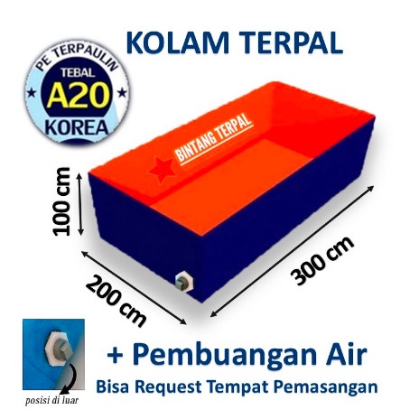 PREMIUM Terpal Kolam Ikan A15 300x200x100 / 200x300x100 Cm / 3x2x1 / 2x3x1 M.