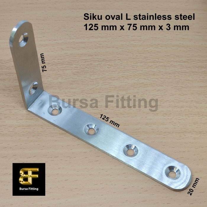 PREMIUM Siku stainless L 125 x 75 x 3 mm / plat siku penyangga / ambalan siku