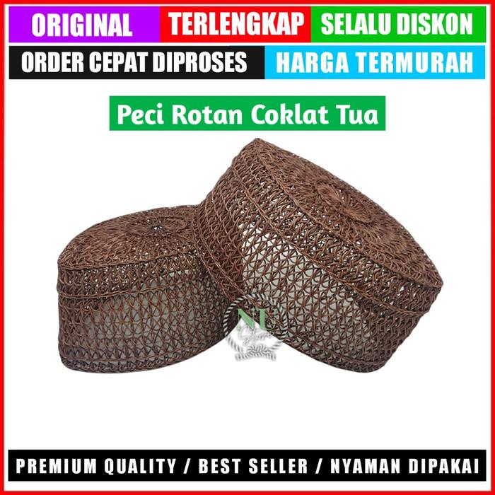 PREMIUM Kopyah Jaring Karang / Peci Rotan Coklat / Peci Akar / Kopyah Rotan / Songkok Rotan /