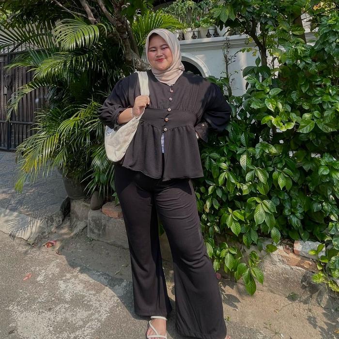 Sena Pants Bigsize / Celana Jumbo / Kulot Jumbo - Chc1697 Celana Flare Ootd Cutbray Hitam Kulot