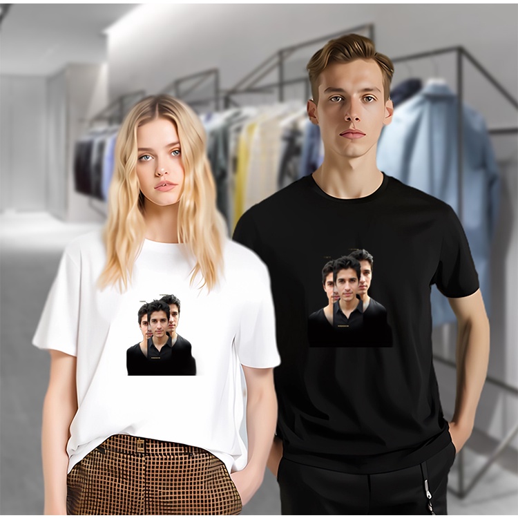 【50% OFF】 korean heavy kaos pria Men's Portrait T shirt Triple Face Print Printing DTF Tahan Lama
