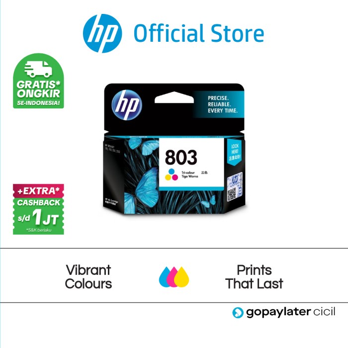 Tinta Printer HP Original 803 Tri-Color DeskJet 1112, 2132, 2621