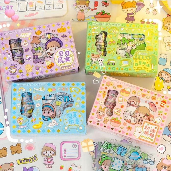 

[Bisa Cod] Stiker Roll Momo Stiker Korea Box Kecil Paper Stationery