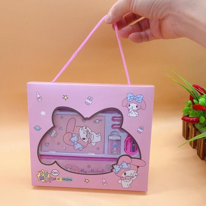 

Set Alat Tulis 7 In 1 Anak Motif Sanrio Lucu Dengan Tali Gantungan/ Study Set 7 In 1 Anak Lucu