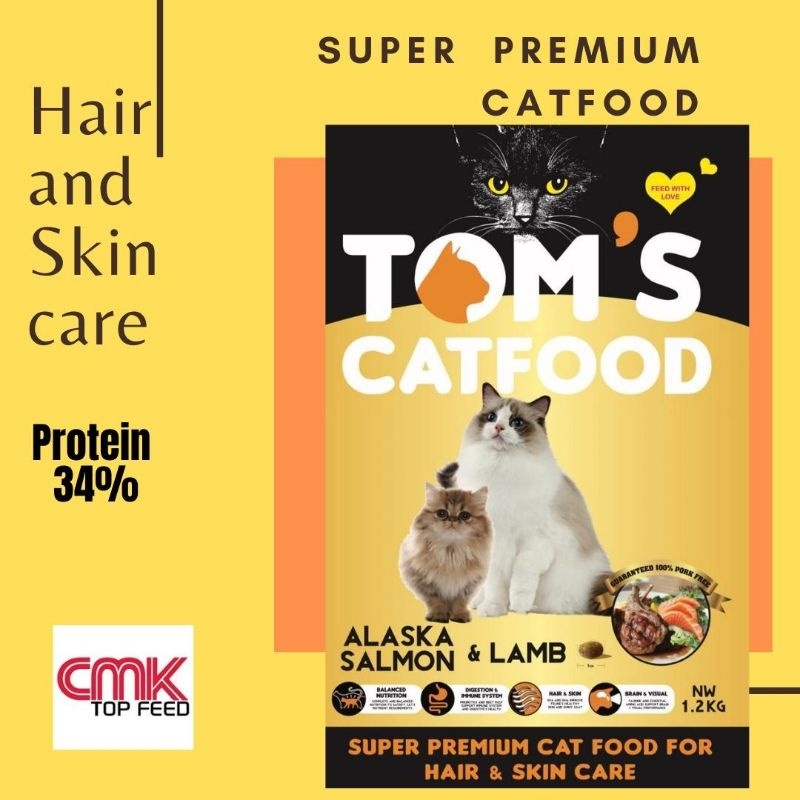 Cmk Tom'S Cat Food Hair & Skin Care 1.2Kg 34% Protein - Toms Dry Food Last Stock