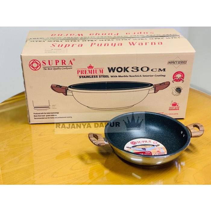 terbaru  wok stainless 30 premium wooden - wajan induksi 30 cm - wok induksi supra 30 cm - wok