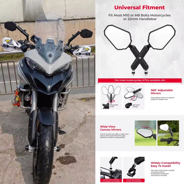 e24 certified doubletake tangkai aluminium adventure mirror spion touring adventure motor universal