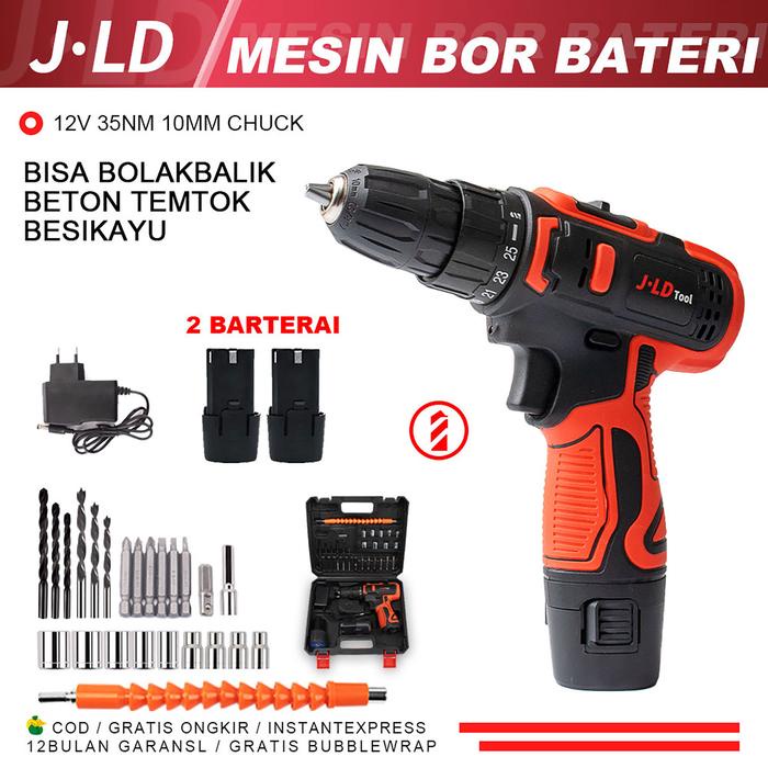JTTOP JLD MESIN BOR BATERAI 12V CORDLESS BOR CAS MURAH 10MM CHUCK INCLUDE TOOL KITS 24 PCS TOOL