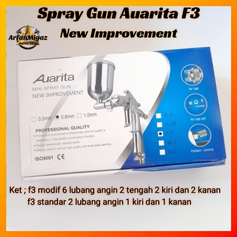 HJK Spray Gun Auarita F3 Standar Modif Nozzle 1,0mm 0,8mm Modif New Improvement Modifikasi Pabrikan