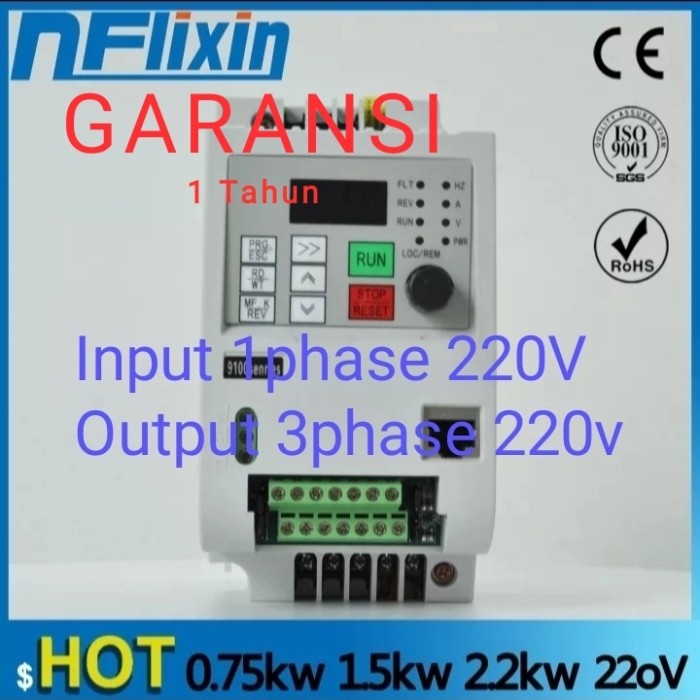 VFD Inverter 1,5Kw input 1phase 220V output 3Phase 220V