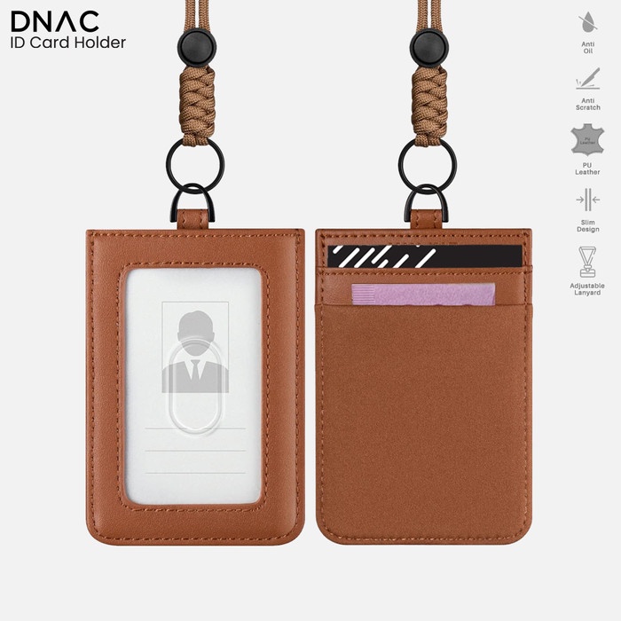 

Dnac Id Card Holder With Lanyard Money Pocket - Brown