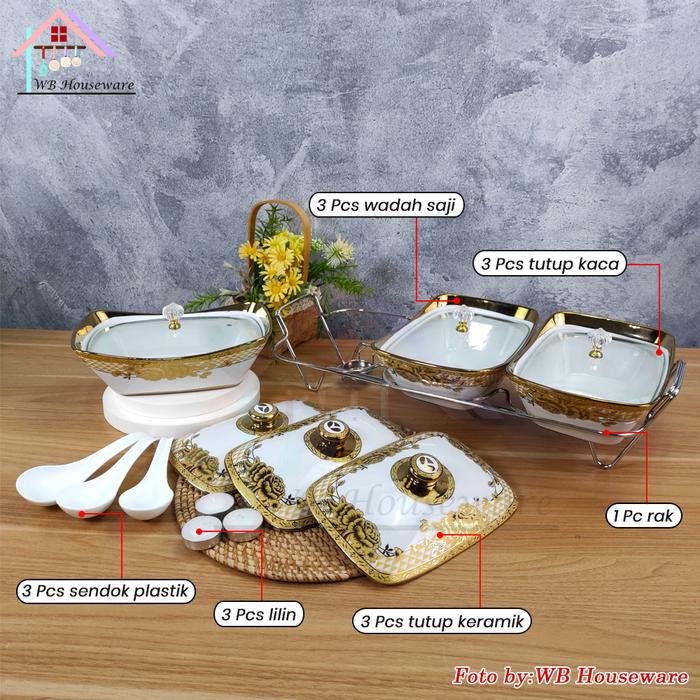 READY VICENZA PRASMANAN SET SEGI ISI 3 + TUTUP KACA DAN KERAMIK + RAK / CR-751-DC GEMINI ALAT SAJI