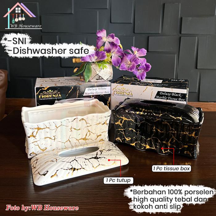 READY FIORENZA TEMPAT TISSUE KOTAK KERAMIK SEGI MOTIF MARBLE / TEMPAT PENYIMPANAN /TISSUE BOX MH-368