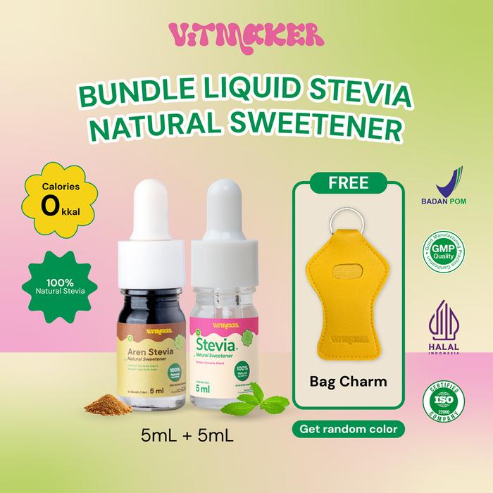 Free Bag Charm [Bundle] Stevia 5Ml Original + Stevia 5Ml Aren Vitmaker Liquid Stevia Pemanis Alami