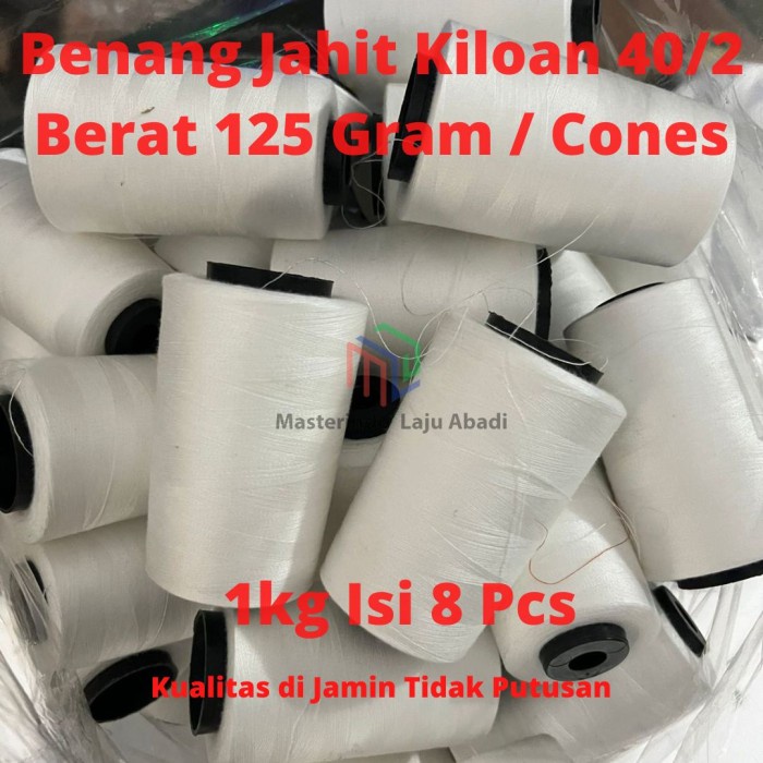 

Benang Jahit 40/2 Natural Kiloan Baru Grade A (1kg Isi 8 Pcs)