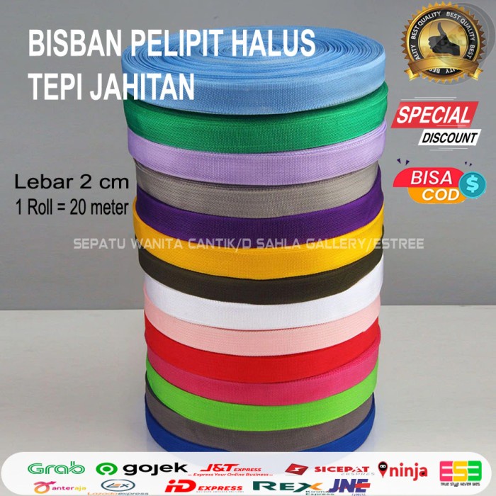 

Tali Bisban Pelipit Halus Bungkus Tepi Jahitan lebar 2 cm 1 roll 45m