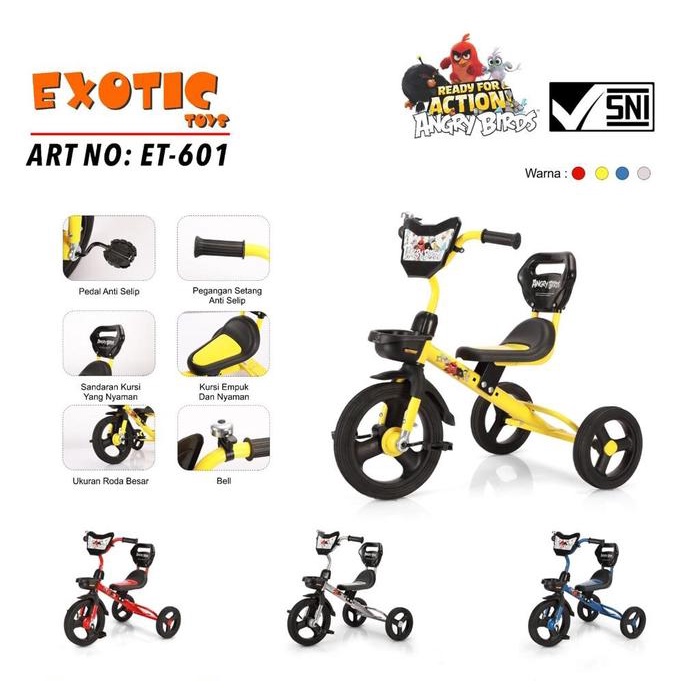 SALE TERBARU EXOTIC ET601 SEPEDA RODA TIGA ANAK STEEL BMX TRICYCLE BAN KARET 1-4TAHUN TOYS READYY